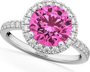 ALLUREZ Halo Pink Tourmaline & Diamond Engagement Ring 14K