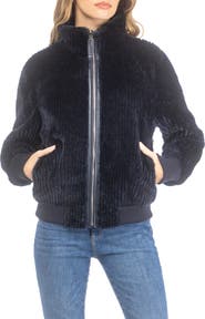GORSKI Reversible Grooved Genuine Shearling Insignia Bomber Jacket
