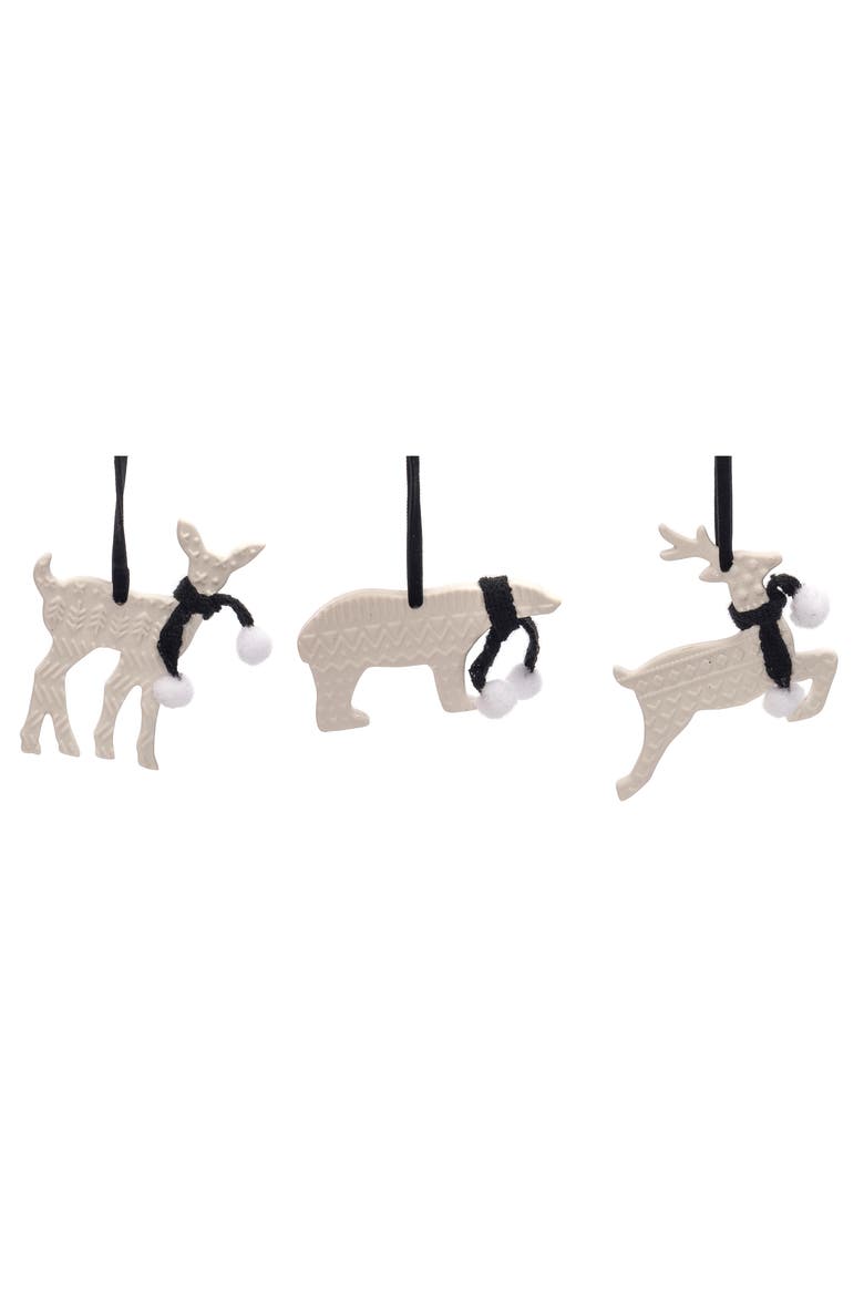 Resin Black Scarf Animal Ornament Set of 3 Christmas Decor, Main, color, White
