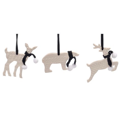 Resin Black Scarf Animal Ornament Set of 3 Christmas Decor