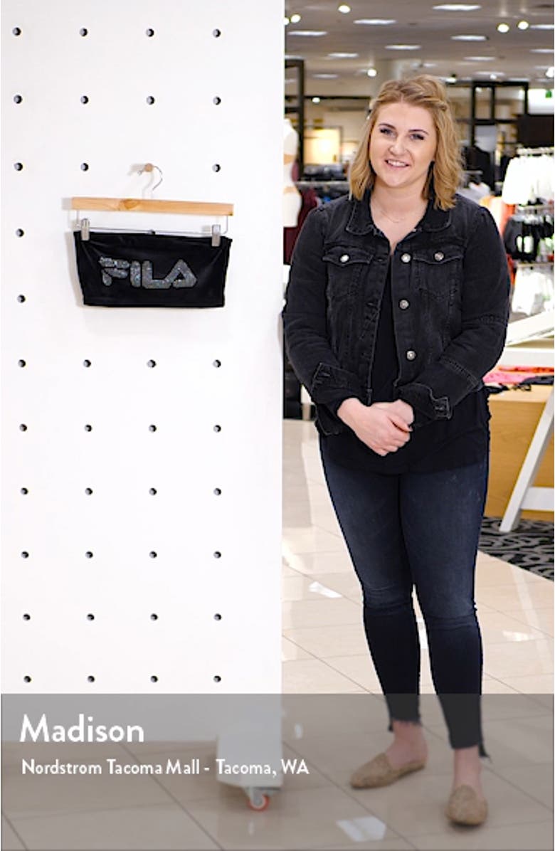 Iman Rhinestone Logo Graphic Velvet Bandeau Top, sales video thumbnail