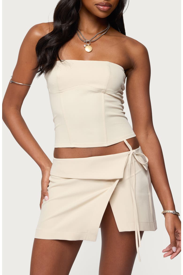 Selena Lace-Up Strapless Corset Top, Main, color, BEIGE