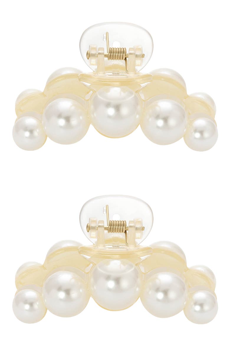 2-Pack Faux Pearl Claw Clips, Main, color, GOLD