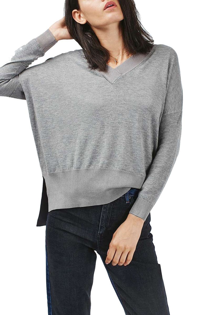 Topshop Slouchy V-Neck Sweater, Main, color,