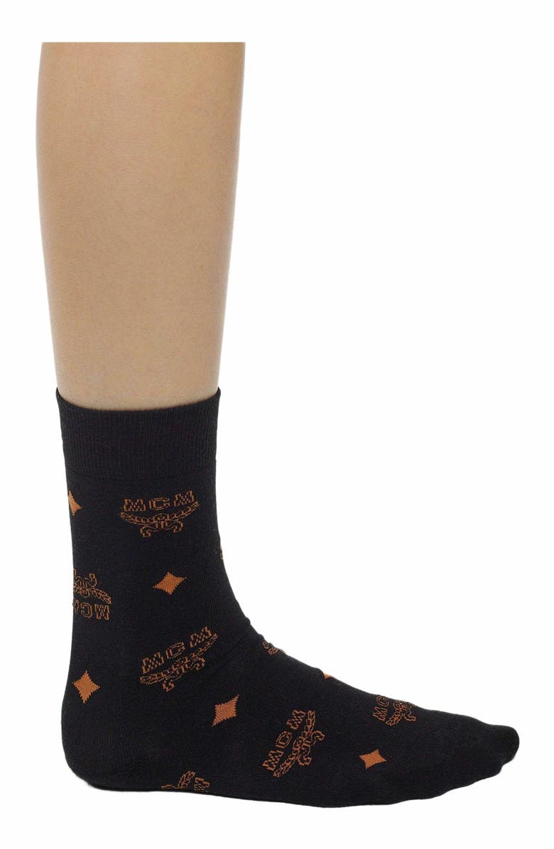 MCM Monogram Knit Socks, Alternate, color, Black