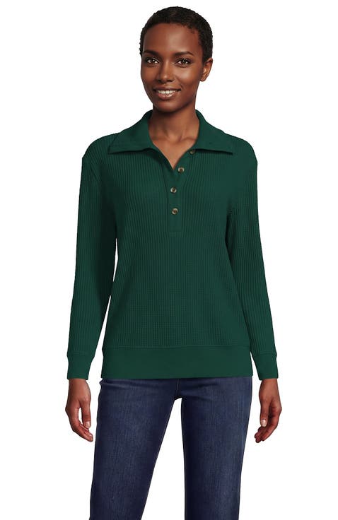 Long Sleeve Waffle Button Up Henley