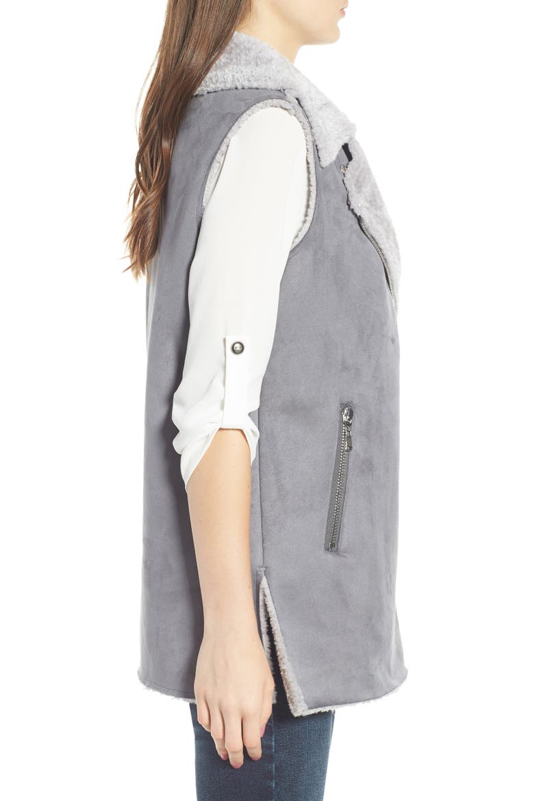 Faux Suede Vest, Alternate, color, GREY