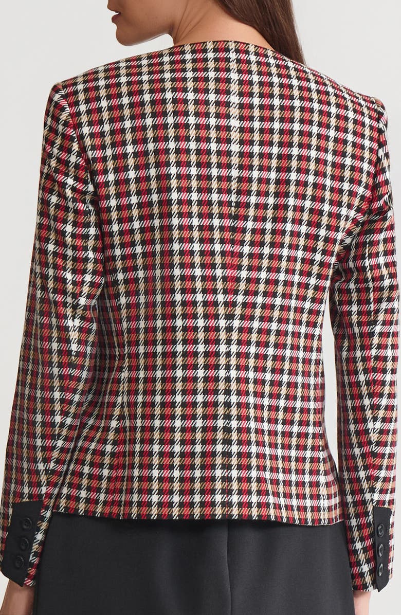 KASPER Collarless Houndstooth Blazer, Alternate, color, Black/ Fire Red Mlt
