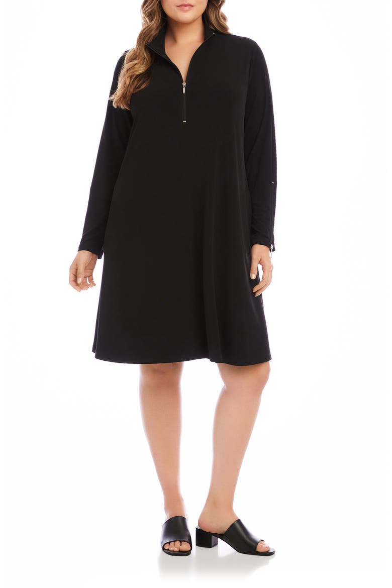 Half Zip Long Sleeve Travel Jersey Dress, Main, color, BLACK