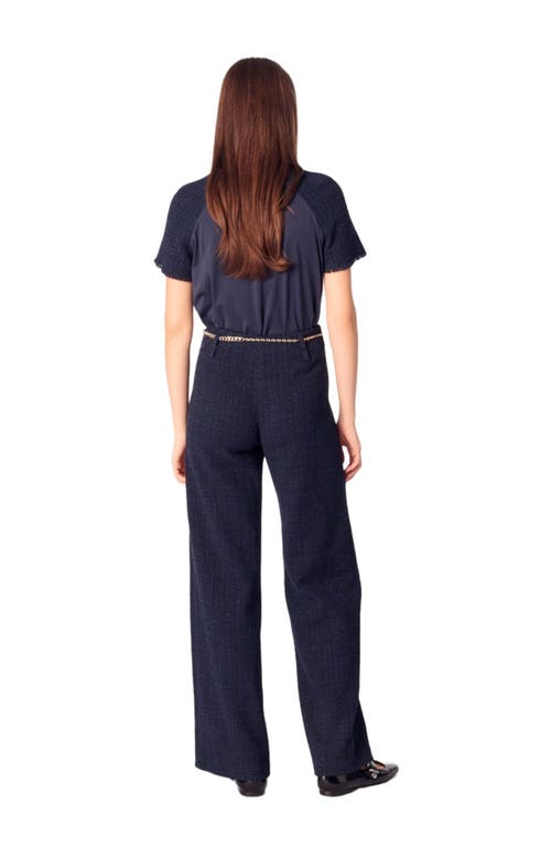 Maje Tweed Trousers With Chain Belt In Navy