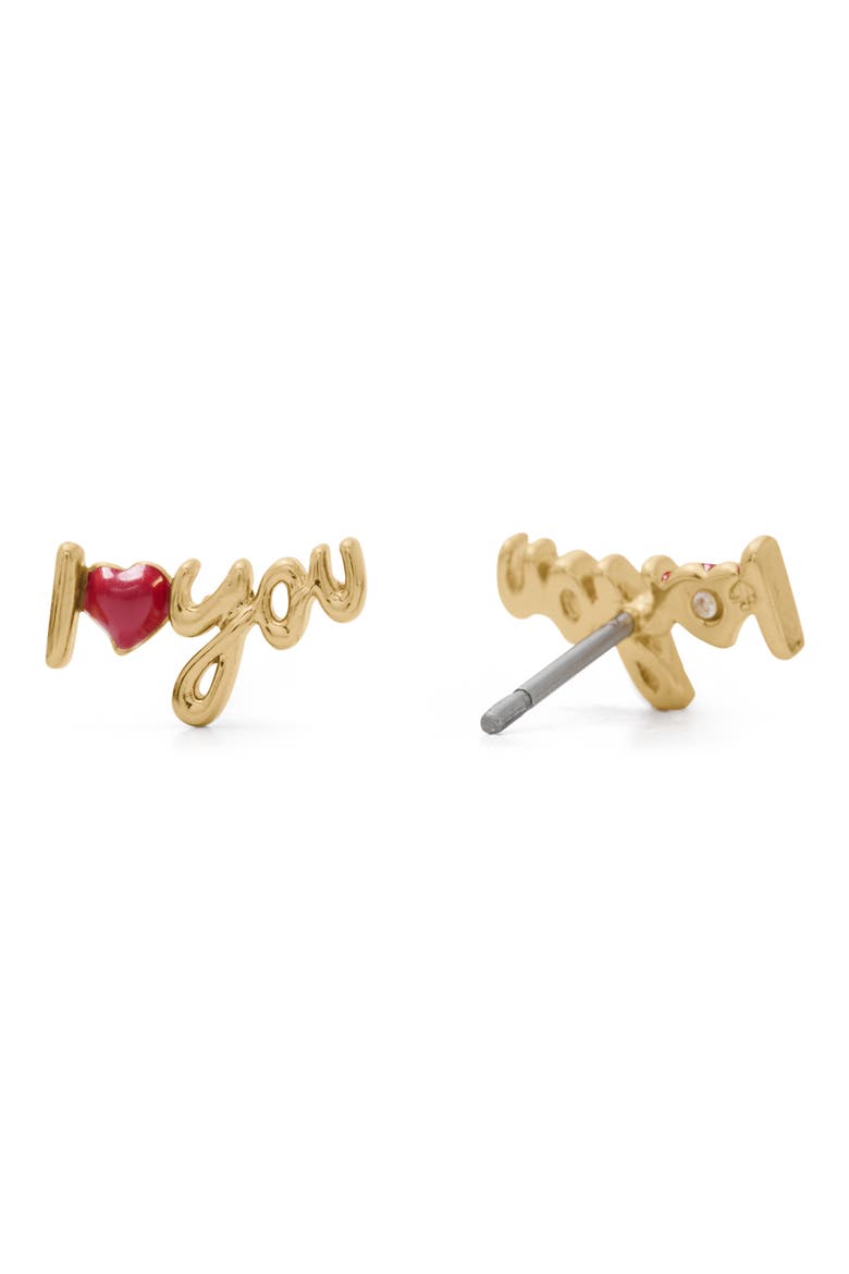 i love you stud earrings, Alternate, color, GOLD