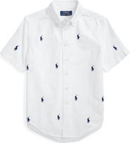 Polo Ralph Lauren Kids' Polo Embroidered Short Sleeve Cotton Button-Down Shirt