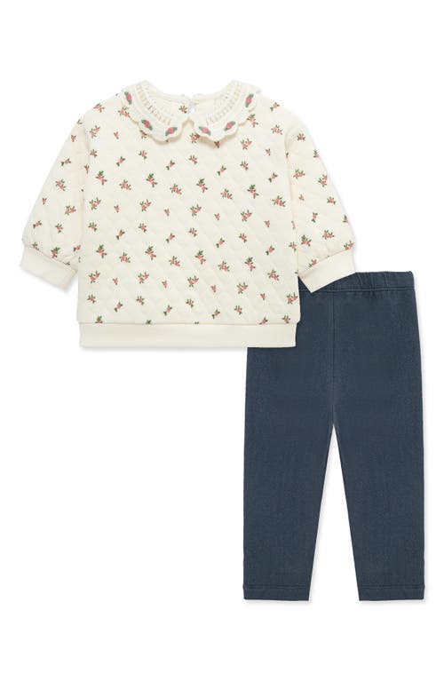 Little Me Rose Collared Sweatshirt & Leggings Set In Multi