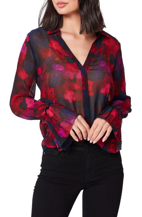 Abriana Floral Print Long Sleeve Silk Shirt