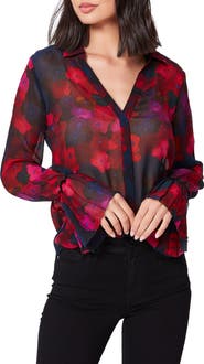 PAIGE Abriana Floral Print Long Sleeve Silk Shirt