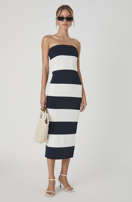 French Connection Colorblock Strapless Tube Dres In Summer White/blue