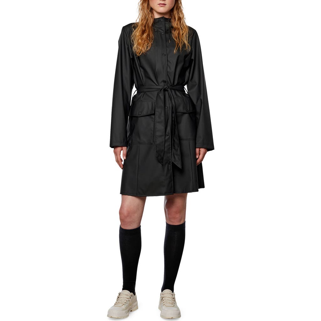 Rains Curve Waterproof Belted Jacket In Black