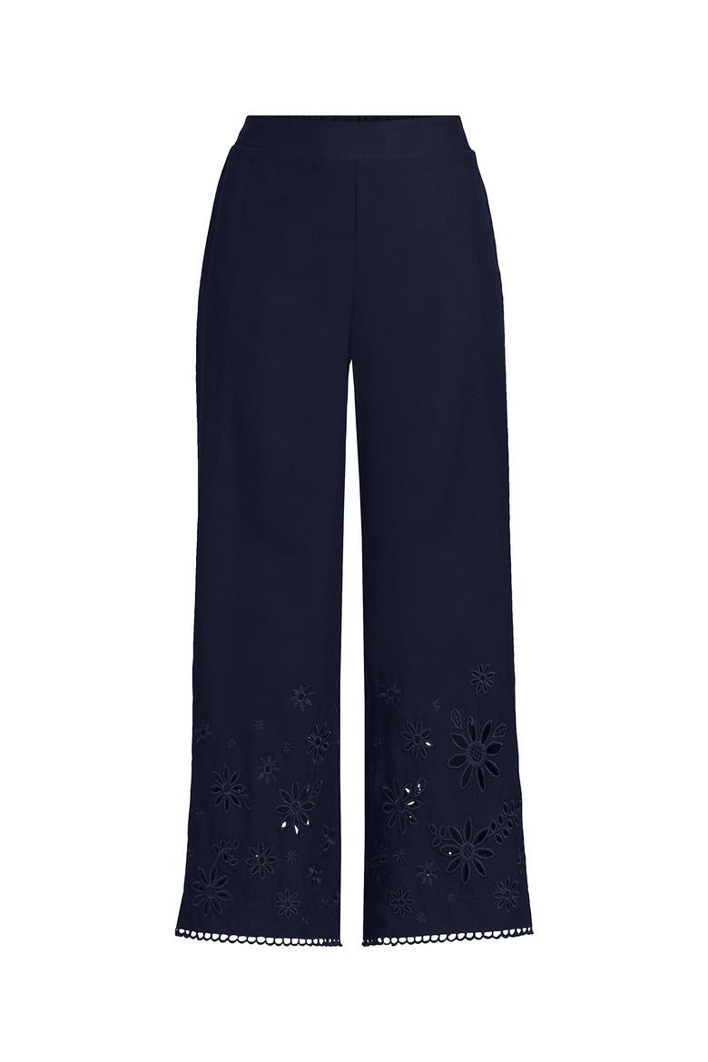 Linen Embroidered Pants, Alternate, color, Navy
