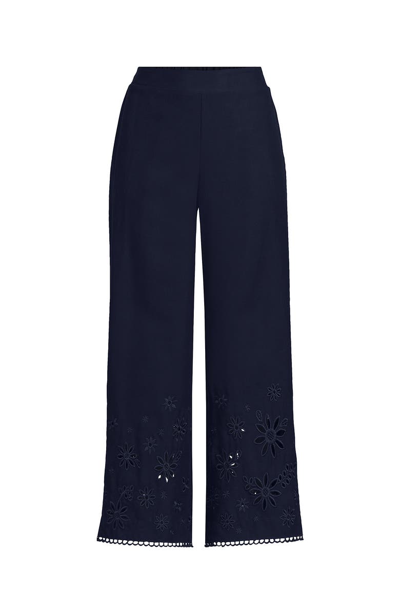Lands' End Linen Embroidered Pants, Alternate, color, Navy