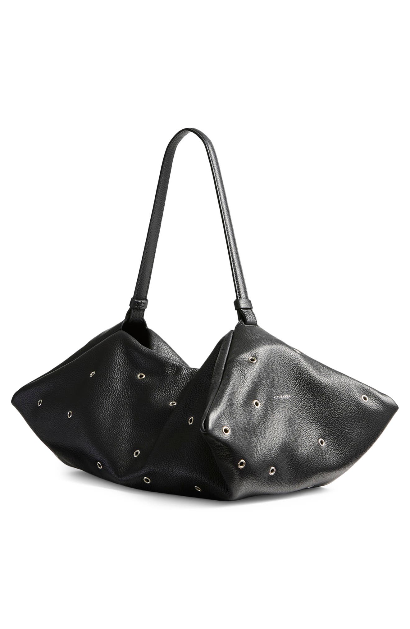Altuzarra Origami Grommet Studded Leather East/West Bag, Alternate, color, 381001 Black/ Silver
