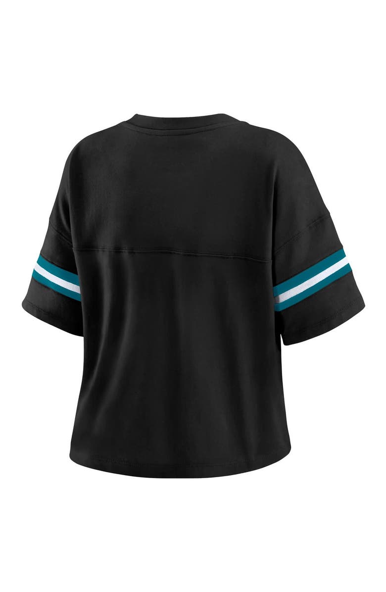 WEAR by Erin Andrews Women's WEAR by Erin Andrews Black Jacksonville Jaguars Color Block Boxy V-Neck T-Shirt, Alternate, color, 
