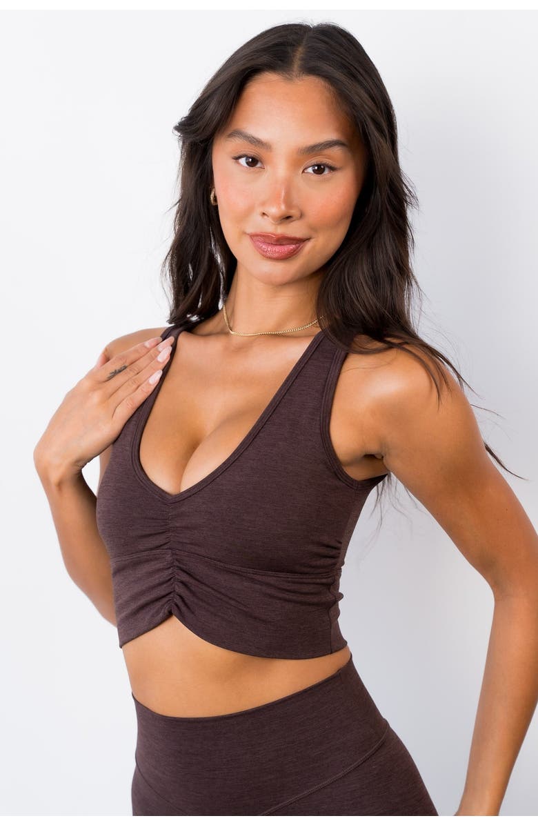 Vitality Daydream Gather Longline Bra, Alternate, color, Brownie Batter