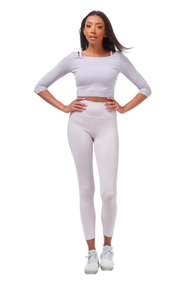 Rebody Active Dynamic Cozy Open Shoulder 3/4 Sleeve Top, Alternate, color, Purple Lace