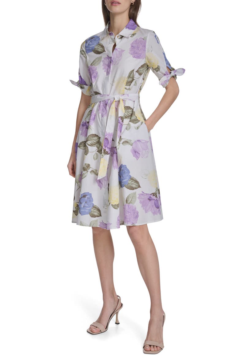 Short Sleeve Cotton Shirtdress, Main, color, ENGLISH LAVENDAR MULTI