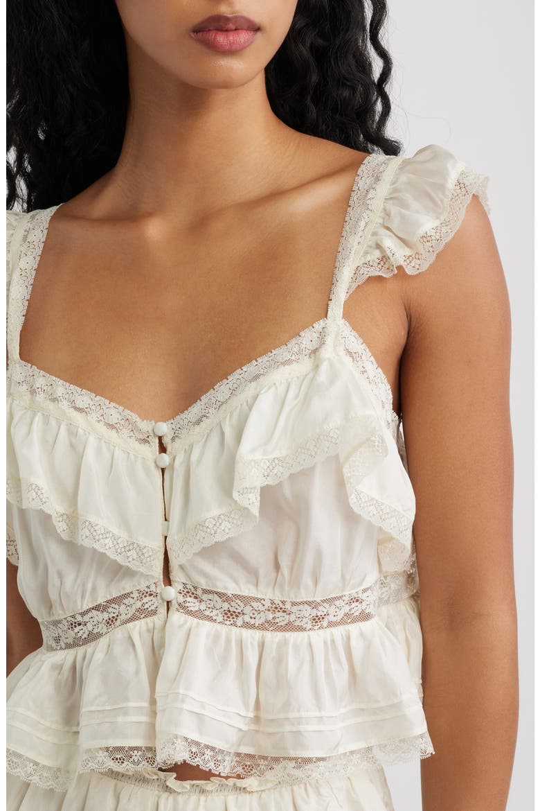 Linata Lace Trim Silk Top, Alternate, color, IVORY