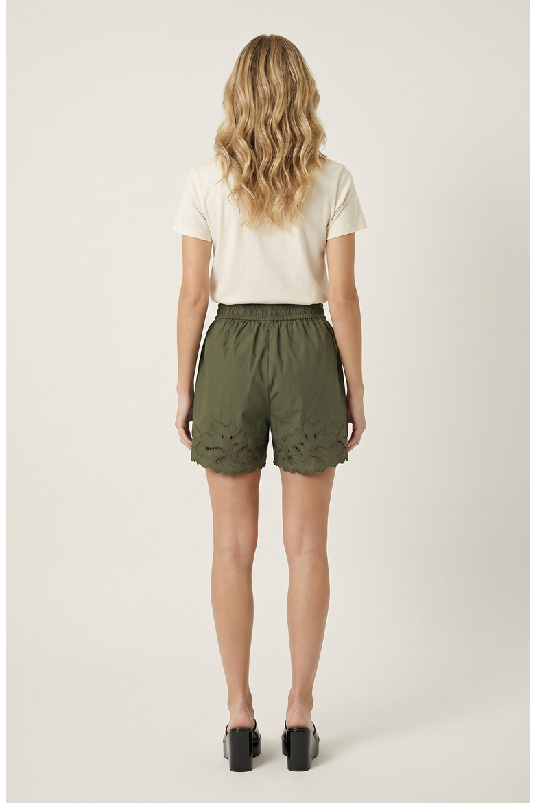 Eyelet Embroidered Shorts with Drawstring Waist and Scalloped Hems, Alternate, color, Green