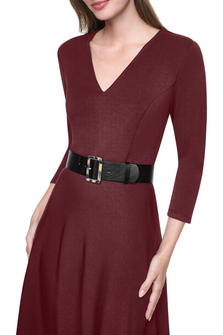 Belted Fit & Flare Midi Dress, Alternate, color, BURGUNDY