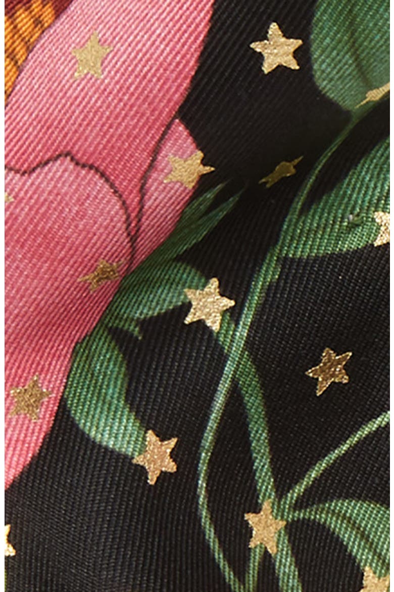Goldy Floral & Star Print Silk Skinny Scarf, Alternate, color, BLACK