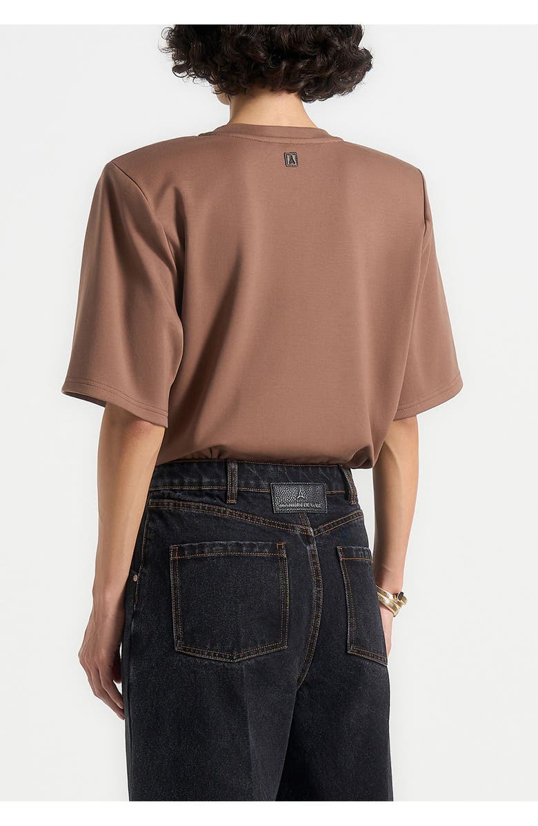 Manière De Voir Mia Wide Shoulder Bodysuit T-Shirt, Alternate, color, Brown