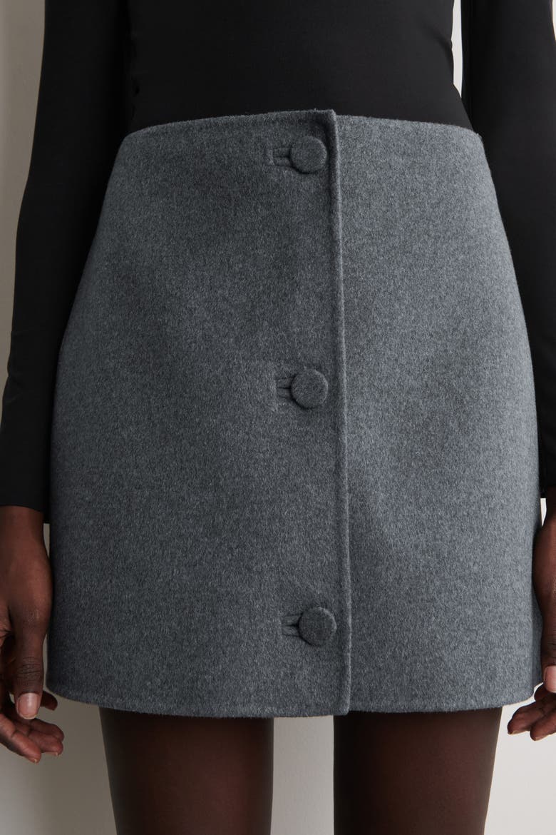 Buttoned Double-Faced Wool Mini Skirt, Alternate, color, GRAY