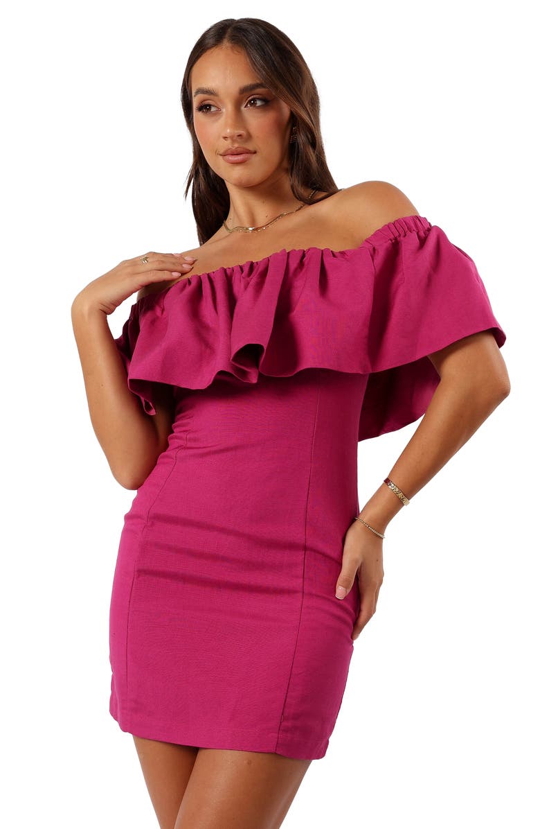 Petal & Pup Dora Off the Shoulder Linen Blend Minidress, Alternate, color, Berry