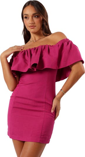 Dora Off the Shoulder Linen Blend Minidress