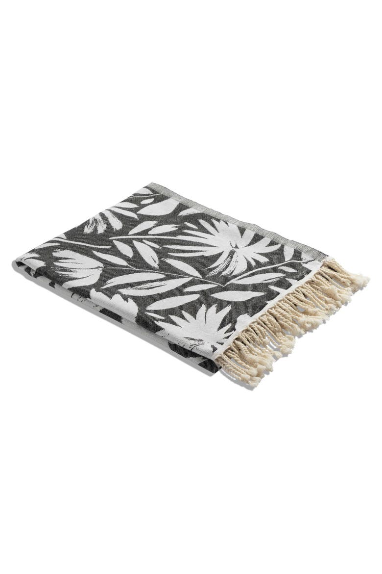 Whimsical Flower Organic Turkish Towel, Alternate, color, Black
