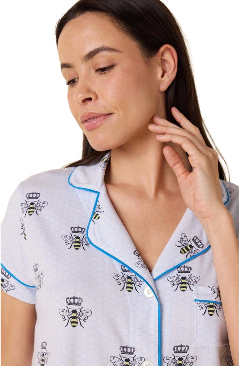 The Cat's Pajamas Pima Knit Short Set Conversational, Alternate, color, Queen Bee Blue