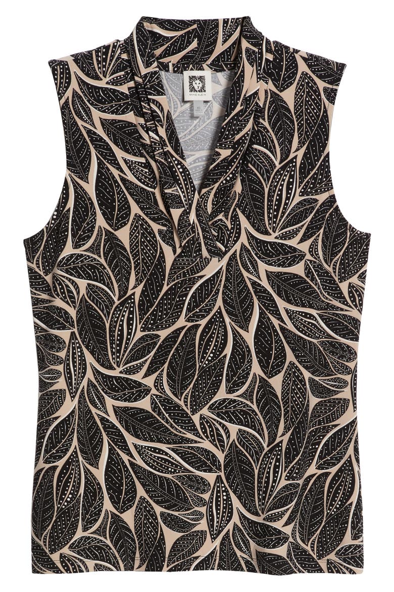 Leaf Print Sleeveless Top, Alternate, color, ANNE BLACK/ LATTE