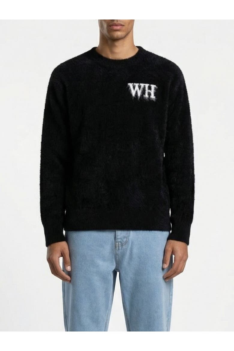 Crew Neck Logo Sweater, Main, color, Black
