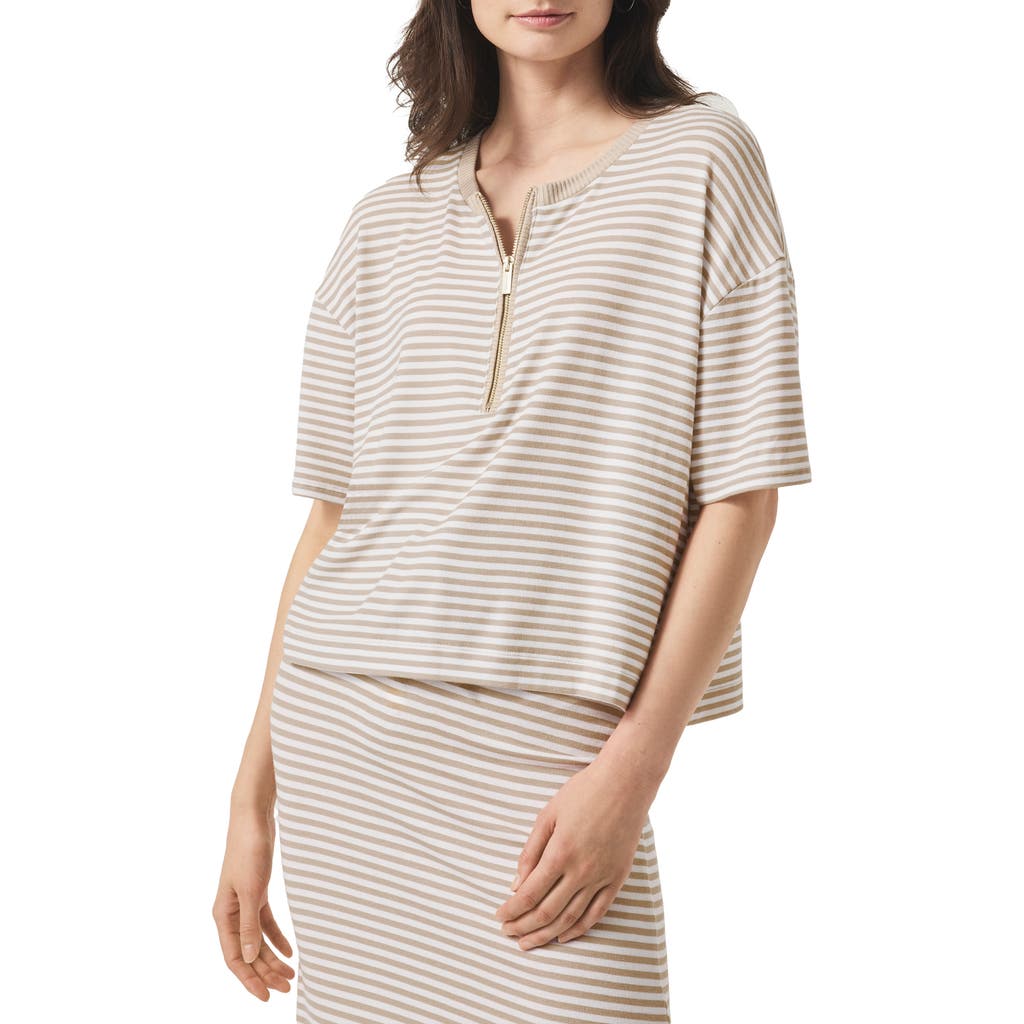 Splendid Brooke Stripe Short Sleeve Half Zip T-shirt