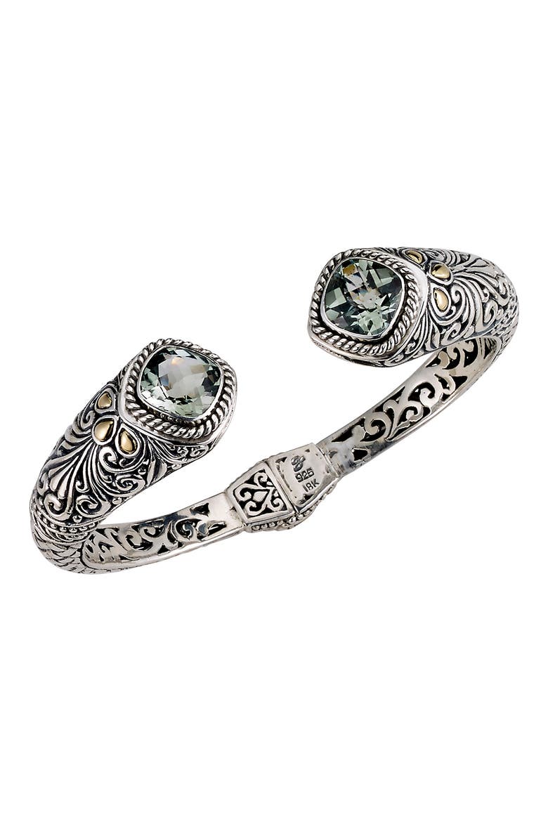 18K Gold & Sterling Silver Bangle, Main, color, GREEN
