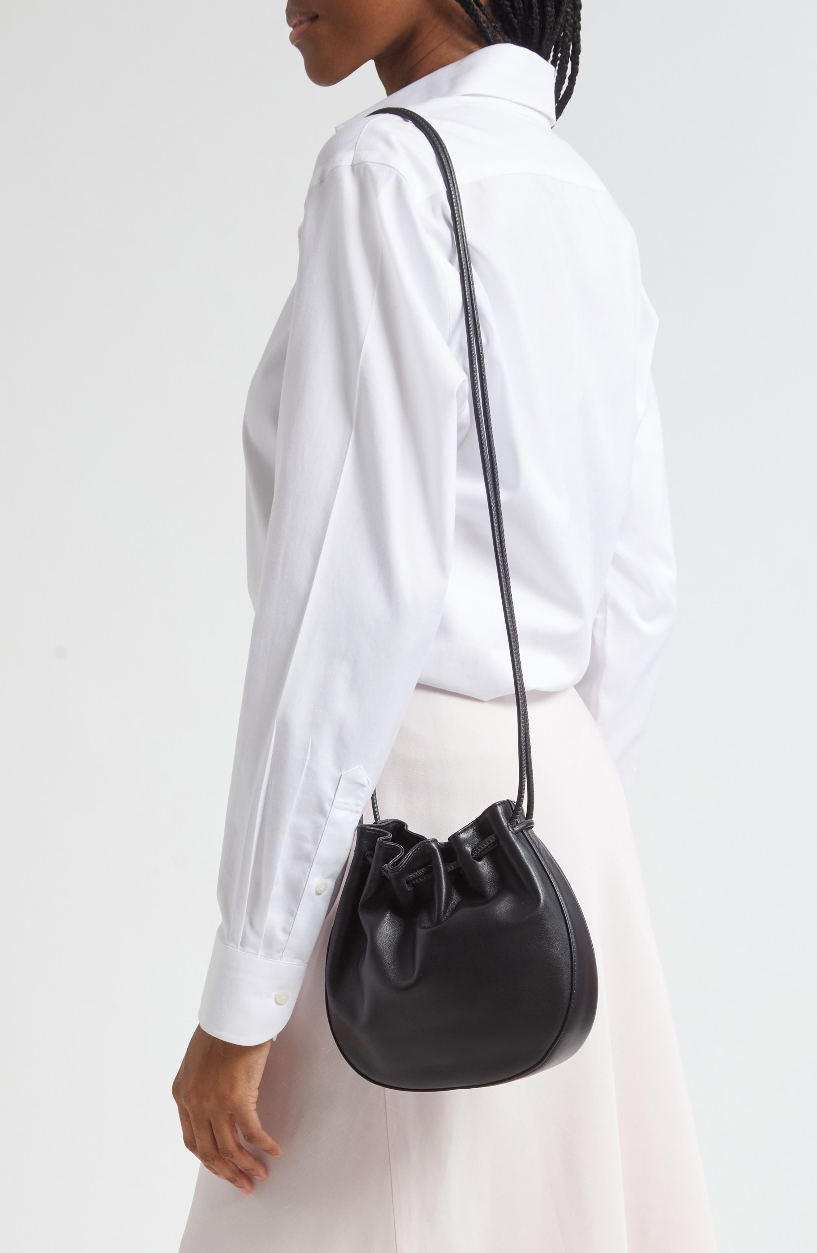 COS Leather Drawstring Crossbody Bag, Alternate, color, 