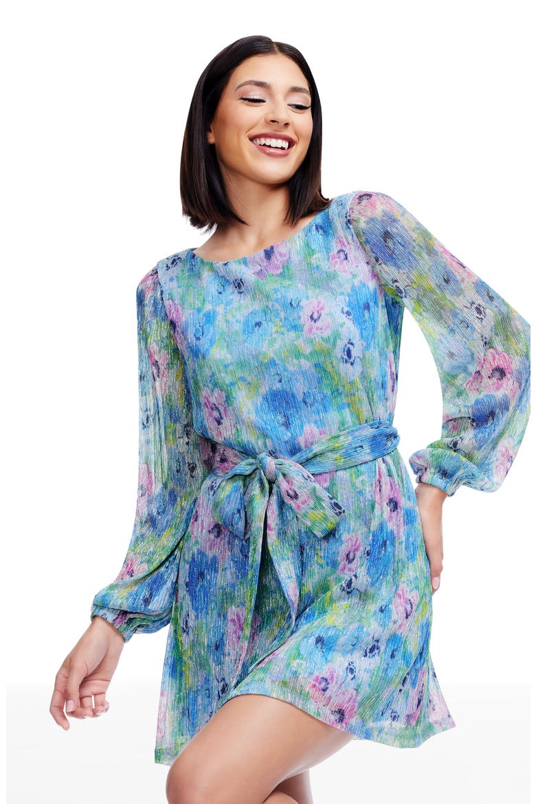 Kirsi Metallic Floral Long Sleeve Cocktail Minidress, Alternate, color, SKY MULTI