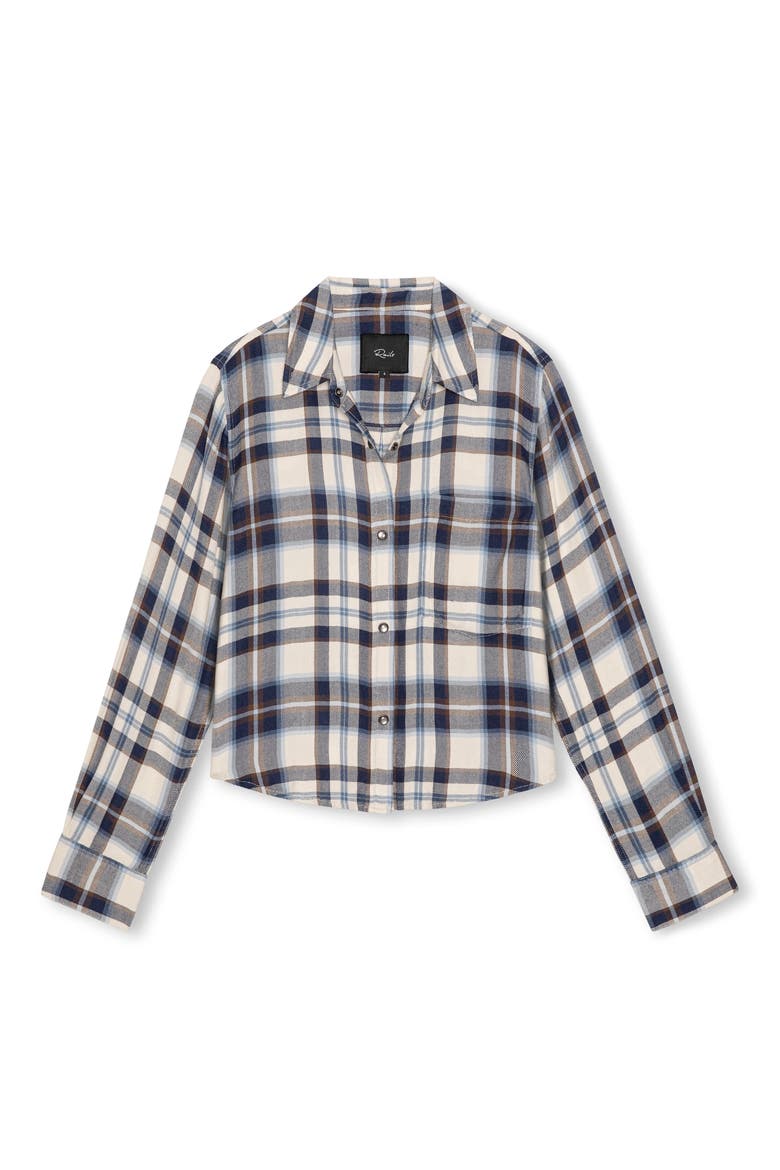 Malin Cropped Plaid Button-Up Shirt, Alternate, color, ECRU MIDNIGHT