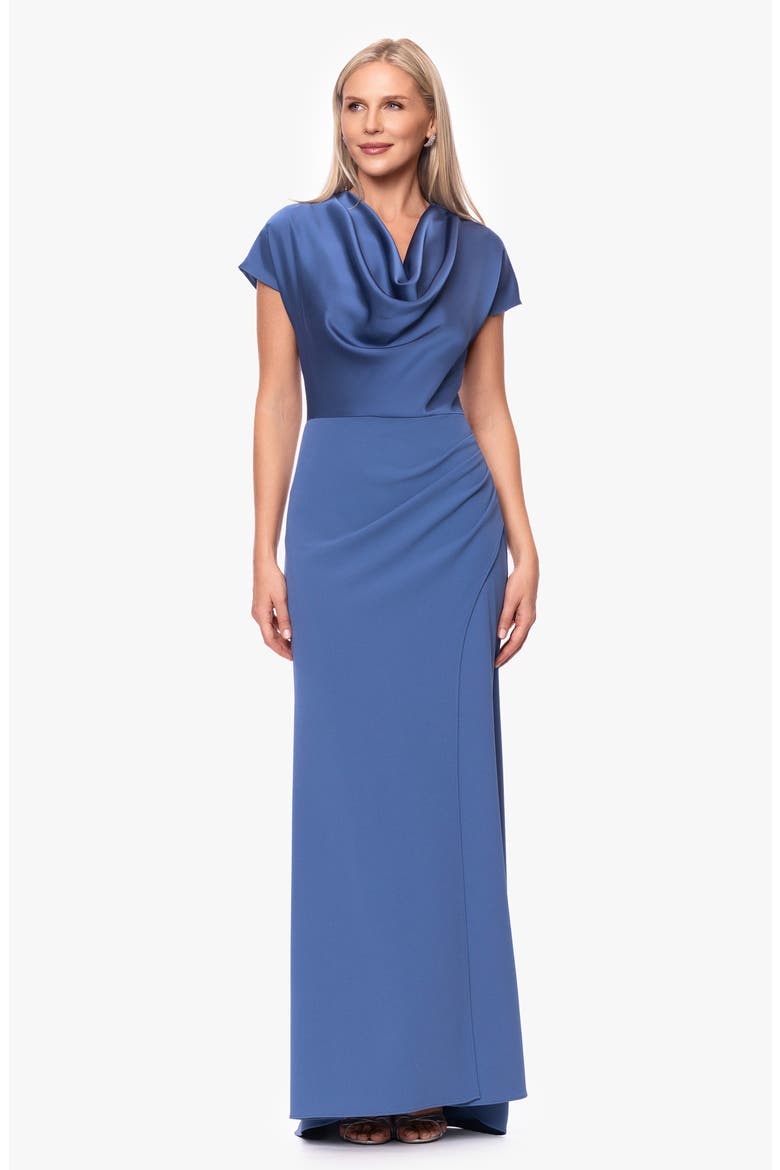 Cowl Neck Satin Dress, Alternate, color, SLATE