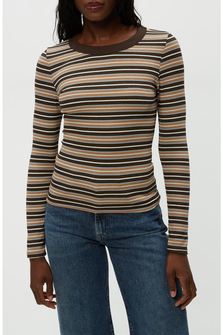 Zola Stripe Long Sleeve Rib T-Shirt, Main, color, NEUTRAL STRIPE