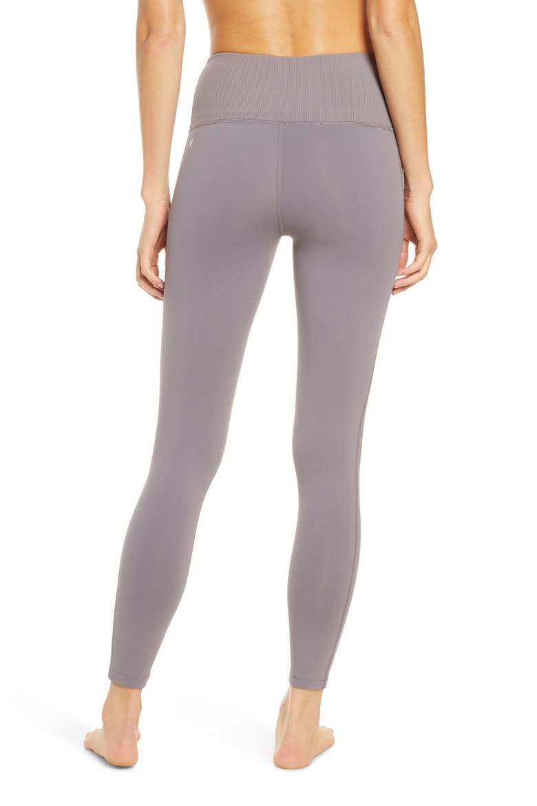 Moto Ribbed High Waist Ankle Leggings, Alternate, color, GREY TRUFFLE