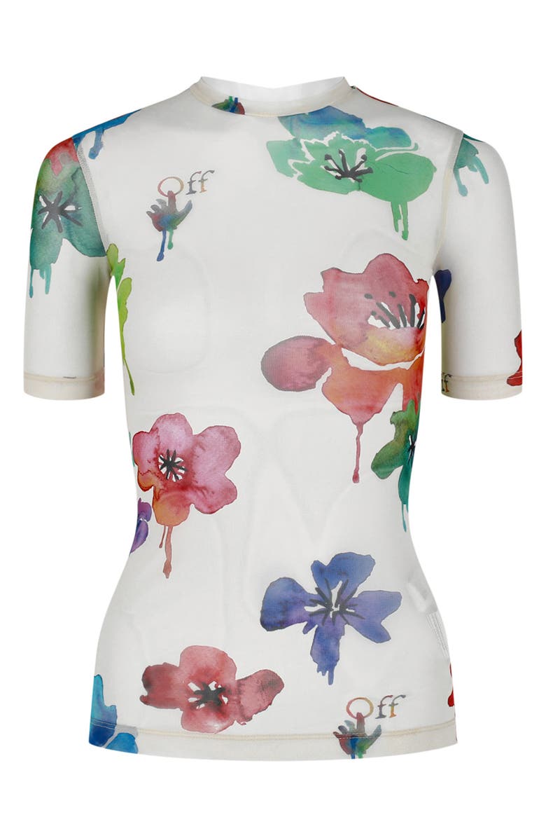 Off-White Floral Tulle Second Skin T-Shirt, Main, color, 