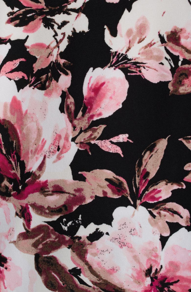 AK ANNE KLEIN Floral Print Pleated Sleeve Top, Alternate, color, Anne Black Multi